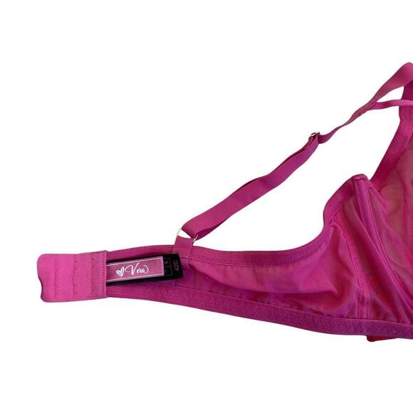 Love Vera 42C Embroidered Heart Strappy Underwire Mesh Bra Balconette Pink Red - Picture 14 of 16